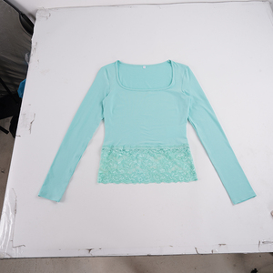 Pure Sexy Vintage Sheer Lace Patchwork <b>Square</b> <b>Neck</b> Slim Fit Layering <b>Top</b> Youthful Home Flattering Stretchy Versatile <b>Long</b> <b>Sleeve</b> - Product Image 6
