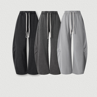 Pantalon de survêtement ample à jambe large effet délavé, 100% coton, coupe baril, streetwear décontracté, style vintage pour homme
