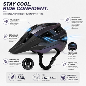 Casco da Ciclismo Leggero Jinta con Tecnologia In-Mold, 14 Prese d'Aria, Senza Supporto per Luce Posteriore, Regolazione a Manopola per MTB e Moto - Product Image 4