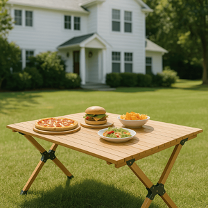Table de camping moderne pliante en acier inoxydable avec rangement Mobilier d'extérieur portable pour la cuisine et l'extérieur - Product Image 1
