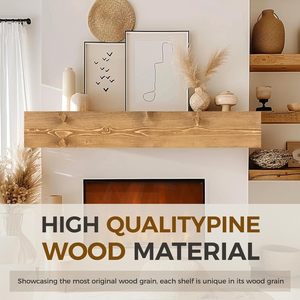 Chimenea Mantel Hecho a mano Grueso Decoración de pared Estante flotante largo Estante de madera con soportes Color madera - Product Image 5