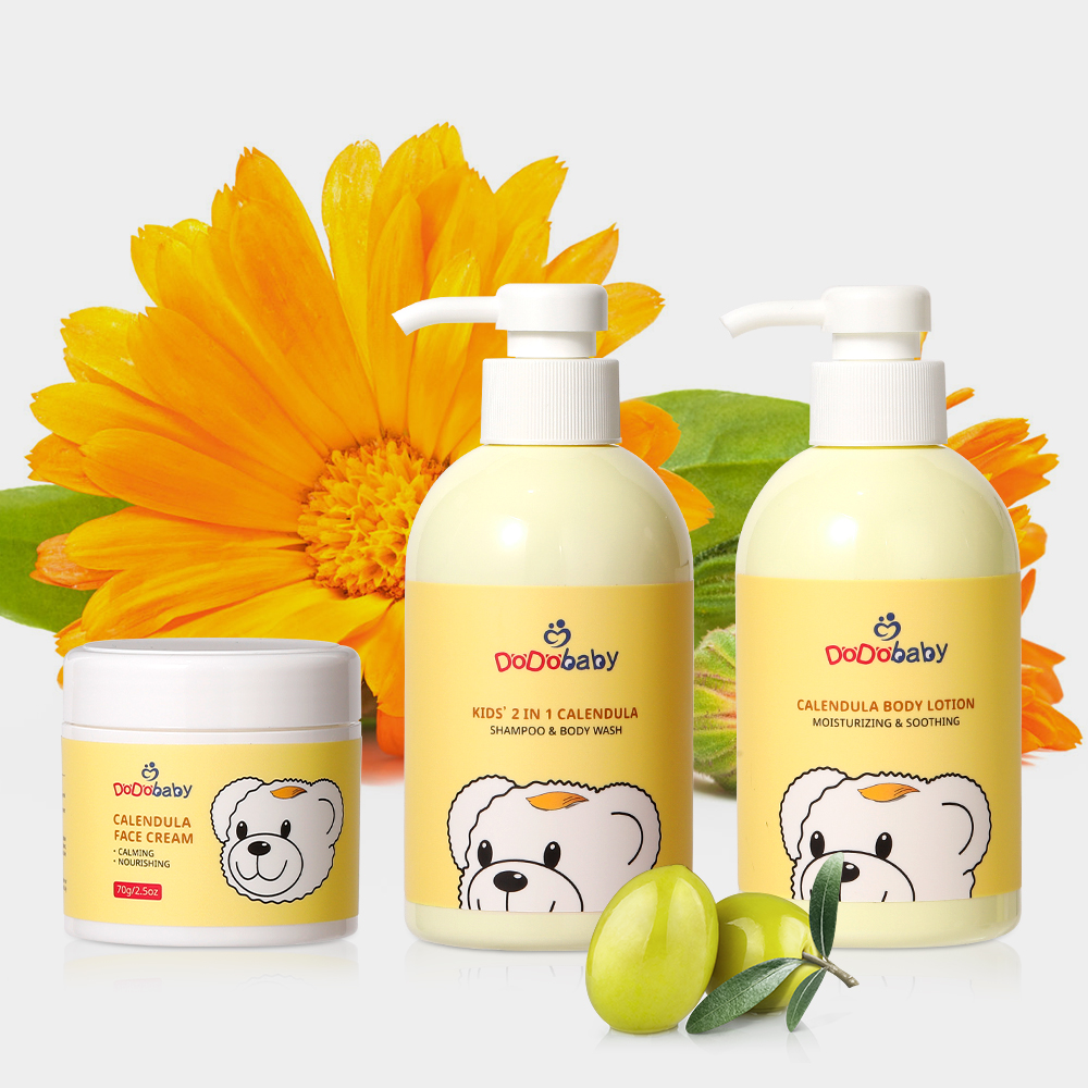 Wholesale Private Label Natural Vegan Aloe Vera Vitamin E Olive Oil Baby Care Set – Moisturizing Lotion, Cream, Shampoo & Body Wash