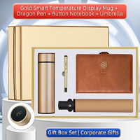 Ensemble cadeau promotionnel haut de gamme : bouteille thermique intelligente, carnet en cuir, stylo dragon, parapluie, personnalisation de la marque pour les cadeaux d'entreprise