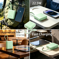 Banco de Energía de Carga Rápida de 22.5W Tipo-C con Cable, 10000mAh, Portátil, Alta Capacidad, para Campamento al Aire Libre, Multiusos