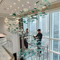 Lustre LED en verre à feuilles d'érable pour escalier en colimaçon, intensité variable, pour hôtel/salle de banquet, garantie 3 ans