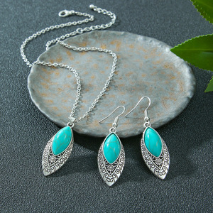 Ensemble de bijoux tibétains en argent et turquoise, collier et boucles d'oreilles en forme de goutte d'eau, style bohème, cadeau pour femmes - Product Image 2