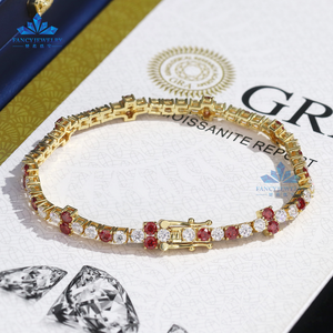 S925 Prata Trevo de Quatro Folhas Pulseira Redonda 3mm 7 Polegada Azul Verde Vermelho Novo Colorido Moissanite Pulseira De Tênis com GRA - Product Image 3