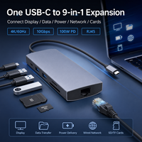 Station d'accueil USB-C 9-en-1 avec double sortie 4K60Hz, Type-C multifonction, Ethernet Gigabit, PD 100W, 4 ports USB3.2 Gen2 10 Gbps, lecteur de cartes SD/TF