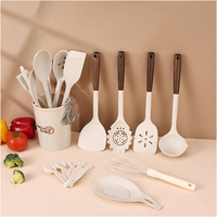 15 pièces en 1 ensemble, accessoires de cuisine en silicone, ustensiles de cuisine, ustensiles de cuisine en silicone avec poignées en bois