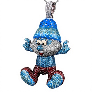 Colgante de Lujo Hecho a Mano con Personaje Azul, Engaste de Diamantes en Bisel, Chapado en Oro y Plata, Joyería Unisex, Regalo para Boda - Product Image 3