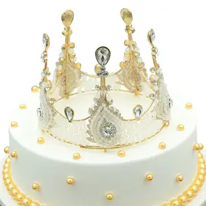 Ouro feliz aniversário bolo topper decoração coroa cristal strass jóias tiara