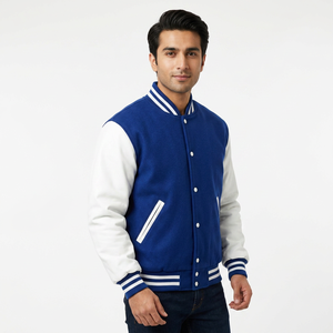 Custom Men's High Quality Varsity Baseball Jacket Wool Body Stand Collar Running Style Front Logo Waterproof Windproof Canvas - Product Image 1