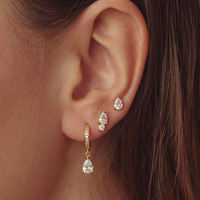 BinShuo 3 Paar Set 18K Verguld Roestvrij Staal Traanvormige Witte Zirkoon Trendy Hangende Oorbellen voor Vrouwen - Bruiloftcadeau