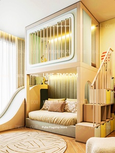 Letto a castello moderno e semplice in legno massello con scivolo, multifunzione a due piani per cameretta bambini, stessa larghezza superiore e inferiore con contenitore - Product Image 1