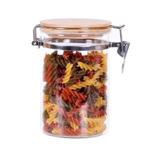 Barattolo <span class=keywords><strong>in</strong></span> <span class=keywords><strong>Vetro</strong></span> Cilindrico con Coperchio <span class=keywords><strong>in</strong></span> Bambù e Chiusura Ermetica, Contenitore per Alimenti, Caffè e Cereali per Cucina e Dispensa - Product Image 3
