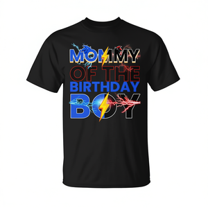 T-shirt Mommy Of The Birthday Boy a tema festa in famiglia, colore nero, taglia adulto - Product Image 2