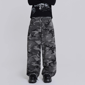 Custom Cotton Raw Edge Finish Baggy Jogger <b>Oversized</b> Elastic Waistband Full Printed Camo <b>Sweatpants</b> - Product Image 2