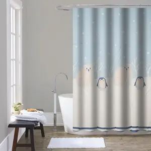 120Cm 180Cm 240Cm Blauw Wit Badkamer Waterdicht Polyester Stof Douchegordijn Set Met Aangepaste Afdrukken Bad Decor