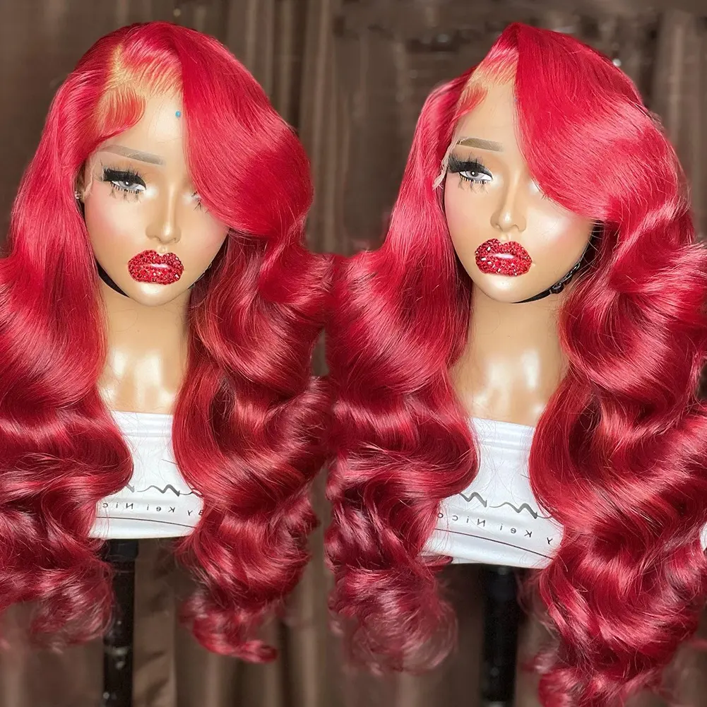 Raw Virgin Brazilian Red Colored Wigs Human Hair Body Wave 13X4 Lace Front Closure Human Hair Wigs Hd Lace Front Wigs For Women