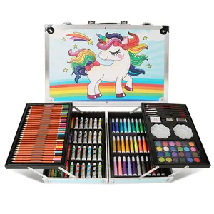 Venta al por mayor lápiz de color lápices de colores-Caja de plástico de juguetes educativos para niños, conjunto de dibujo artístico con bolígrafo de acuarela y lápiz de color, gran cantidad de papelería