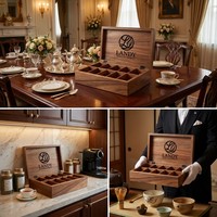 Coffret à thé en bois de noyer Landy Luxury à 10 compartiments, grande capacité, organisateur de rangement pour sacs, pour hôtel, vente en gros