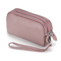 Dompet Wanita Kulit Asli Model Clutch Resleting Ganda Kapasitas Besar untuk Ponsel, Dompet Panjang Wanita, Tas Dompet Pergelangan Tangan, Promo Panas 2025