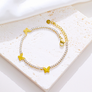 XIXI Ins ajustable mariposa circón acero inoxidable venta al por mayor mujeres <span class=keywords><strong>De</strong></span> Marque Bling joyería <span class=keywords><strong>de</strong></span> moda pulseras <span class=keywords><strong>de</strong></span> cadena - Product Image 3