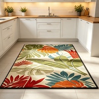 Tropical Leaves Printed Flat Weave Low Pile Polypropylene Runner Rug Stain Resistant Hallway Carpet for Living Room Home Decor