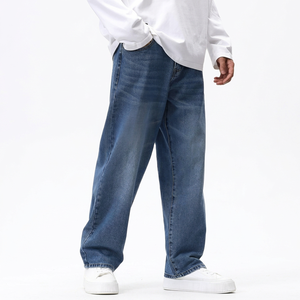 Men's Casual Breathable Cotton/Polyester Mid Waist Baggy <b>Jeans</b> with Custom Logo Color & Design Options Summer - Product Image 1
