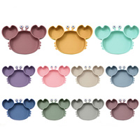 Assiette ronde pour bébé en silicone de qualité alimentaire sans BPA, couverts à ventouse, ensemble de vaisselle pour tout-petits, passe au lave-vaisselle, motif animal, repas pour enfants