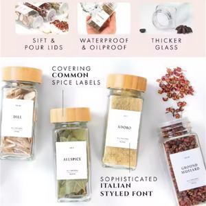 Empty Seasoning Container Organizer Square Glass <b>Spice</b> Shaker <b>Jars</b> with <b>Label</b> - Product Image 4