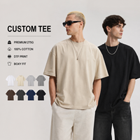 T-shirts pour hommes en coton 100% 275 GSM, col rond côtelé, coupe ample et décontractée, style urbain, manches courtes, marque privée, vente en gros