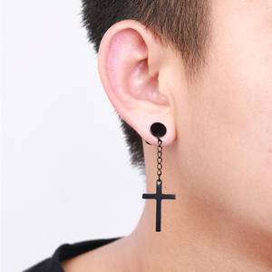 Cross Drop Earrings Stainless Steel 8mm Silver Black Gold Punk Hip Hop <b>Rock</b> Men Fashion <b>Jewelry</b> - Product Image 3