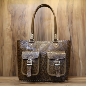 Sac à main fourre-tout en cuir véritable personnalisé, sac d'ordinateur portable en cuir personnalisé sac fourre-tout à bandoulière pour les femmes - Product Image 1