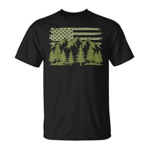 T-shirt con bandiera americana, foresta, alberi, fauna selvatica, natura, outdoor - Product Image 1