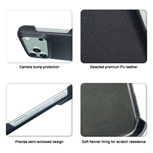 Carcasa de PU Monocromática en Morado Oscuro Sólido para iPhone 15, Textura Natural en Relieve, Estampado en Caliente, Antiarañazos, Protección de 360° - Product Image 2