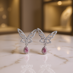 Pendientes de Oro Blanco con Diamantes y Turmalina Rosa, Corte Pera, Diamantes Naturales con Certificación GIA, Joyería Romántica para Mujer - Product Image 2