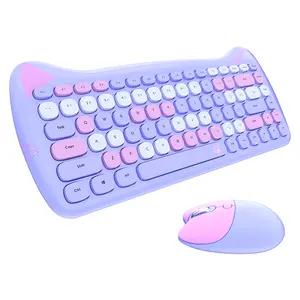 Teclado e mouse sem fio colorido para máquina de escrever, novo e elegante teclado redondo retrô com 78 teclas