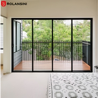 Porte coulissante à triple rail en verre trempé moderne Rolansini avec cadre en alliage d'aluminium, système de sécurité, isolation acoustique, ISO9001
