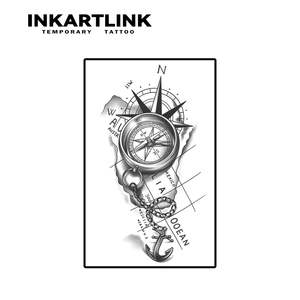 Autocollant <span class=keywords><strong>de</strong></span> tatouage INKARTLINK pour le corps, motif boussole et ancre, imperméable, écologique, longue durée (15 jours), vente en gros - Product Image 3