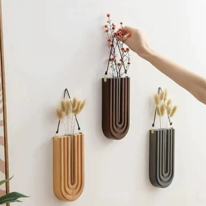 Vaso Decorativo <span class=keywords><strong>in</strong></span> <span class=keywords><strong>Legno</strong></span> per Fiori Secchi e Idroponici, Porta Piante a Forma di U da Appendere per Soggiorno e Cucina - Product Image 2