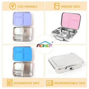 Aohea Eco-friendly New Design 3 Compartments Bento Box Set Stainless Steel Lunch Box For Kids