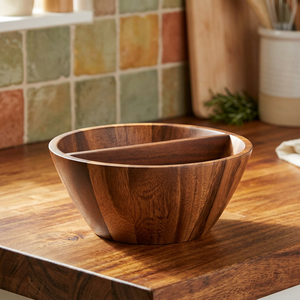 Real Acacia Eco-Friendly Vintage Design Large Curved Wooden Salad Mixing Bowl Kitchen Accessory Countertop Display Party Home - Product Image 1