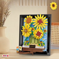 Blocs de construction Van Gogh Tournesol, sculpture en relief 3D, briques de construction avec mini personnage de peintre, modèle d'assemblage de style art moderne