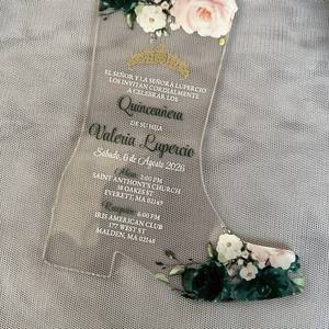 Vert émeraude Roses fleur Botte Forme Acrylique Quinceanera <span class=keywords><strong>invitation</strong></span> Sweet 16 Pays Anniversaire <span class=keywords><strong>Invitation</strong></span> - Product Image 2