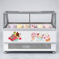 Commerciële ijsvitrine gelato-vriezer showcase 10 12 14 bakken schuine glazen LED verlichting voor winkelbalie