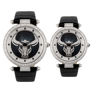 Relojes de Pulsera de Cuarzo para Pareja con Esfera Giratoria de Acero Inoxidable de Primera Calidad con Incrustaciones de Diamantes, Cristal de Zafiro y Correa de Cuero, Modelo "Buena Fortuna" - Product Image 5