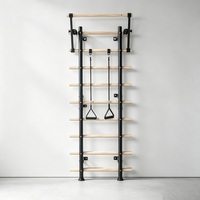 Échelle murale de Pilates haut de gamme, échelle suédoise, marches en bois massif et structure en métal robuste avec revêtement noir