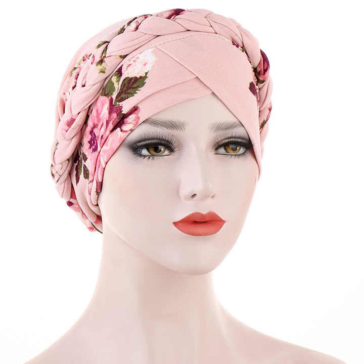 Hot Sell New Floral Braid Milk Silk Bonnet Inner Hijab Hat Muslim Women ...