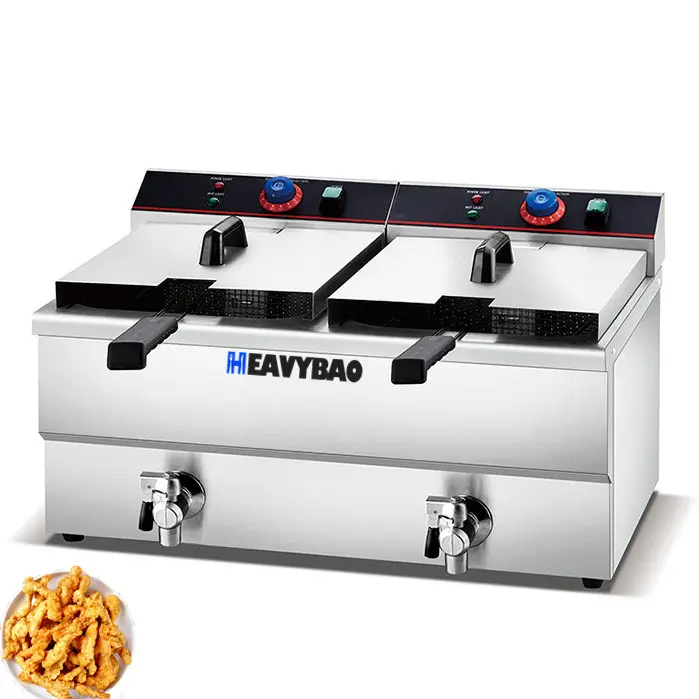 Машина для жарки куриных картофельных чипсов Heavybao, кухонное оборудование, 2 бака, 2 корзины, электрическая фритюрница, коммерческая фритюрница